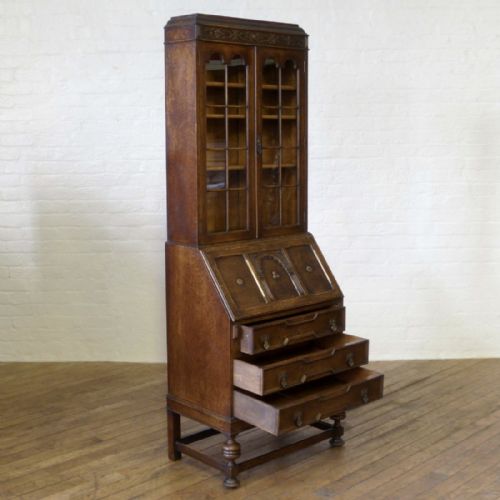 JACOBEAN STYLE OAK BUREAU BOOKCASE - ADDITIONAL PHOTO 1