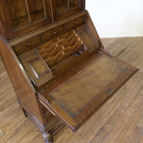 JACOBEAN STYLE OAK BUREAU BOOKCASE - ADDITIONAL PHOTO 2
