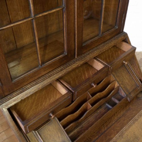 JACOBEAN STYLE OAK BUREAU BOOKCASE - ADDITIONAL PHOTO 3