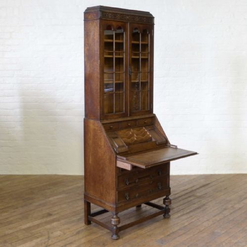 JACOBEAN STYLE OAK BUREAU BOOKCASE - ADDITIONAL PHOTO 6
