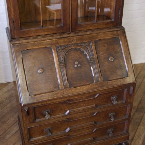 JACOBEAN STYLE OAK BUREAU BOOKCASE - ADDITIONAL PHOTO 8