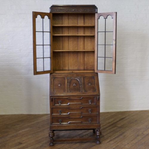 JACOBEAN STYLE OAK BUREAU BOOKCASE - ADDITIONAL PHOTO 9