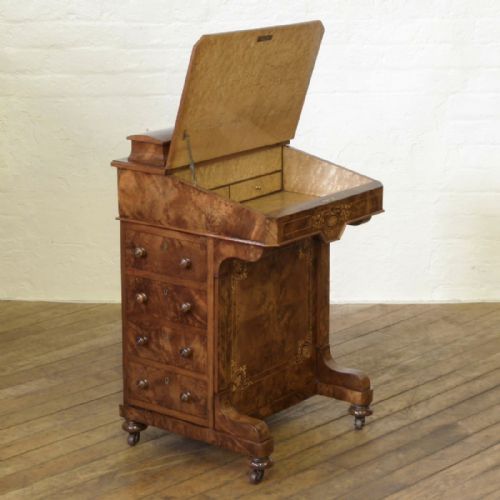 VICTORIAN BURR WALNUT DAVENPORT - ADDITIONAL PHOTO 2