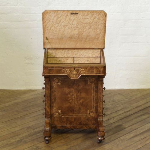 VICTORIAN BURR WALNUT DAVENPORT - ADDITIONAL PHOTO 5