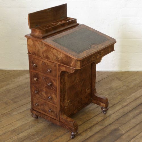 VICTORIAN BURR WALNUT DAVENPORT - ADDITIONAL PHOTO 10