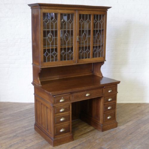 edwardian oak bookcase desk - CATEGORY: ANTIQUE BOOKCASES - DATED EDWARDIAN
