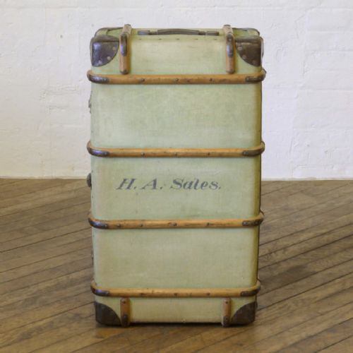 green canvas steamer trunk - CATEGORY: ANTIQUE CHESTS - DATED 1920