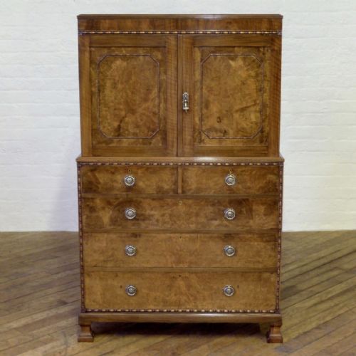 charles walker sons walnut linen press - CATEGORY: ANTIQUE CUPBOARDS - DATED 1920
