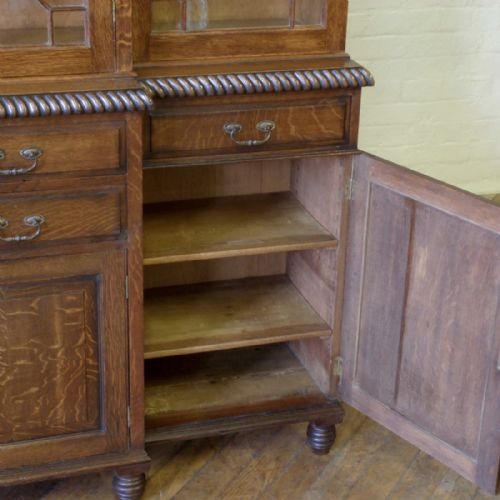EDWARDIAN OAK BREAKFRONT BOOKCASE - ADDITIONAL PHOTO 1
