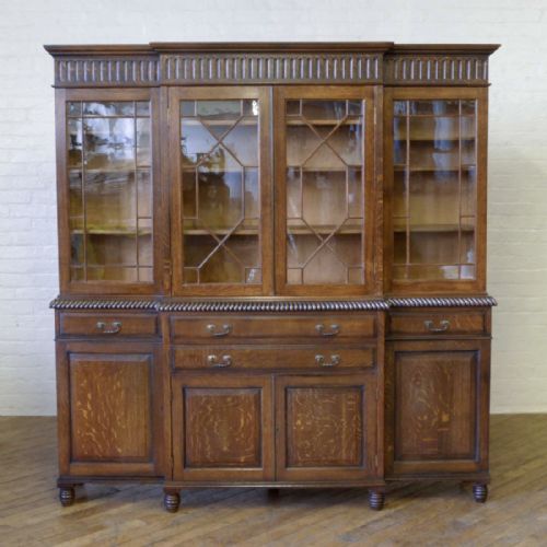 EDWARDIAN OAK BREAKFRONT BOOKCASE - ADDITIONAL PHOTO 4