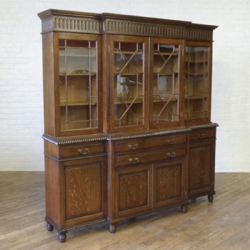 EDWARDIAN OAK BREAKFRONT BOOKCASE - ADDITIONAL PHOTO 8