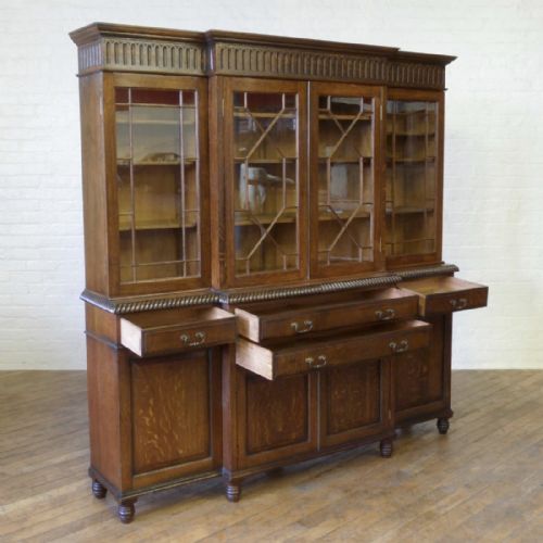 EDWARDIAN OAK BREAKFRONT BOOKCASE - ADDITIONAL PHOTO 9