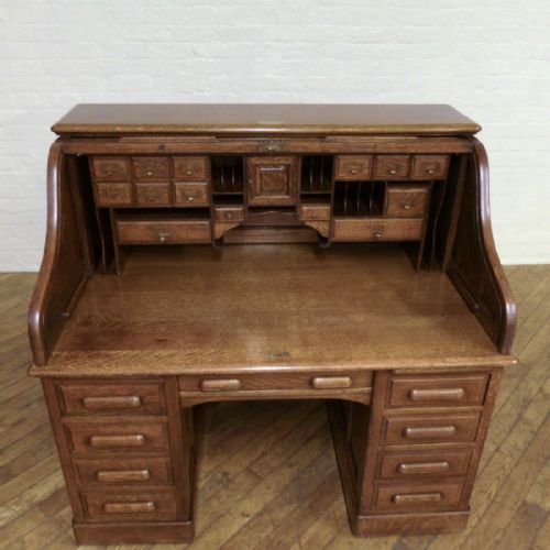 EDWARDIAN OAK ROLL TOP DESK - ADDITIONAL PHOTO 4