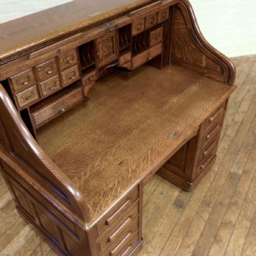 EDWARDIAN OAK ROLL TOP DESK - ADDITIONAL PHOTO 9