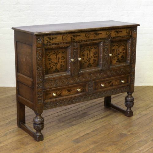 victorian carolean style oak cupboard - CATEGORY: ANTIQUE SIDEBOARDS - DATED VICTORIAN