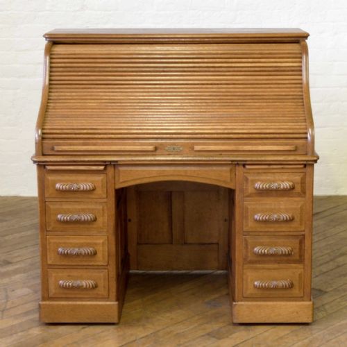 EDWARDIAN OAK ROLL TOP DESK - ADDITIONAL PHOTO 1