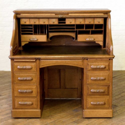EDWARDIAN OAK ROLL TOP DESK - ADDITIONAL PHOTO 2