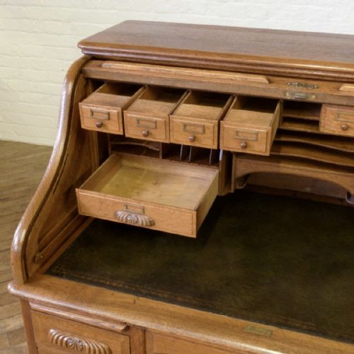 EDWARDIAN OAK ROLL TOP DESK - ADDITIONAL PHOTO 4