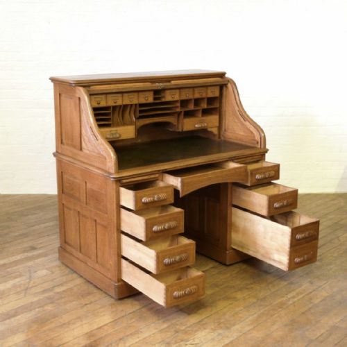EDWARDIAN OAK ROLL TOP DESK - ADDITIONAL PHOTO 7