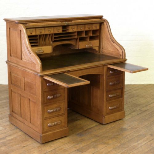 EDWARDIAN OAK ROLL TOP DESK - ADDITIONAL PHOTO 8