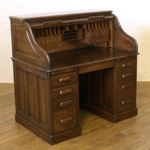 edwardian dark oak roll top desk - CATEGORY: ANTIQUE DESKS - DATED EDWARDIAN