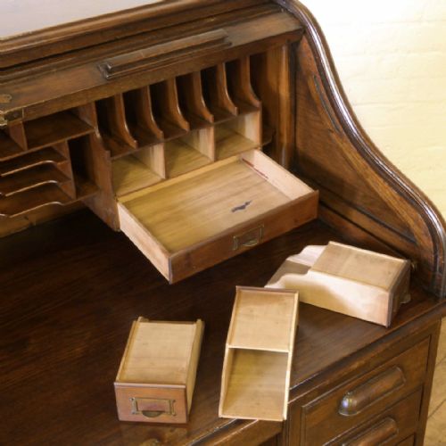 EDWARDIAN DARK OAK ROLL TOP DESK - ADDITIONAL PHOTO 1