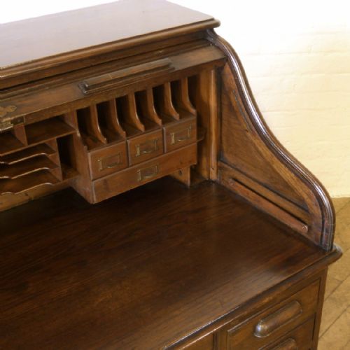 EDWARDIAN DARK OAK ROLL TOP DESK - ADDITIONAL PHOTO 3