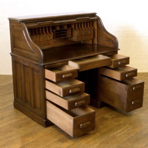 EDWARDIAN DARK OAK ROLL TOP DESK - ADDITIONAL PHOTO 5