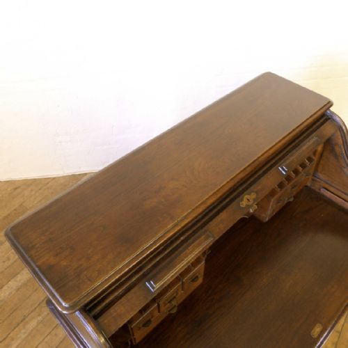 EDWARDIAN DARK OAK ROLL TOP DESK - ADDITIONAL PHOTO 8