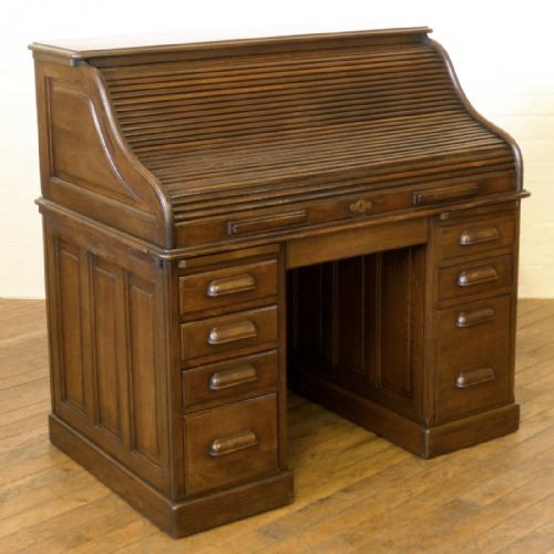 EDWARDIAN DARK OAK ROLL TOP DESK - ADDITIONAL PHOTO 9