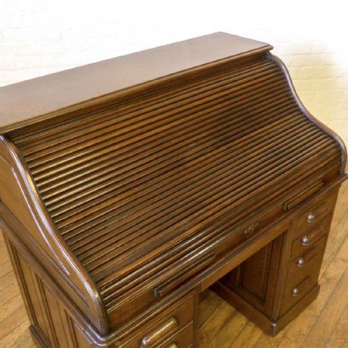 EDWARDIAN DARK OAK ROLL TOP DESK - ADDITIONAL PHOTO 10