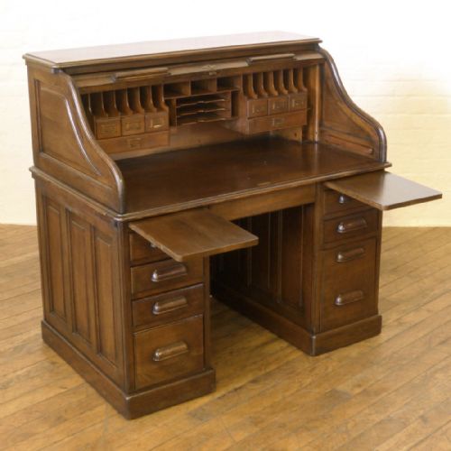 EDWARDIAN DARK OAK ROLL TOP DESK - ADDITIONAL PHOTO 11