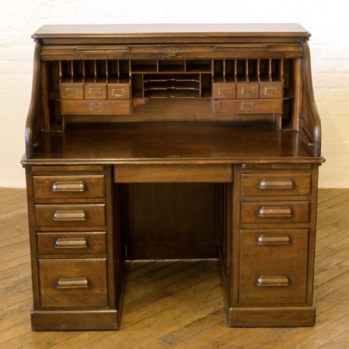EDWARDIAN DARK OAK ROLL TOP DESK - ADDITIONAL PHOTO 12