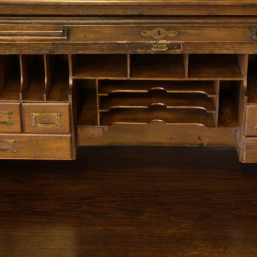EDWARDIAN DARK OAK ROLL TOP DESK - ADDITIONAL PHOTO 13