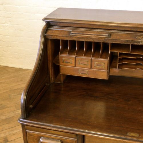 EDWARDIAN DARK OAK ROLL TOP DESK - ADDITIONAL PHOTO 14