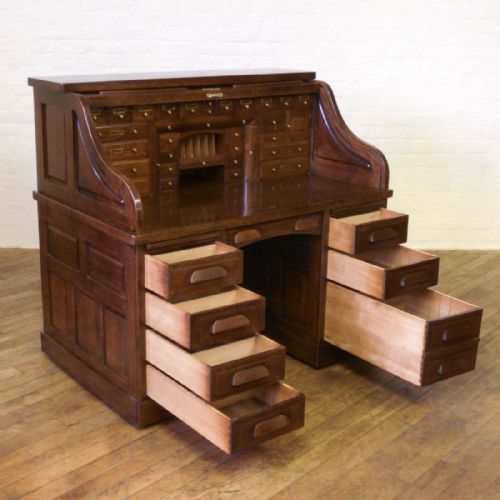 EDWARDIAN OAK ROLL TOP DESK - ADDITIONAL PHOTO 9