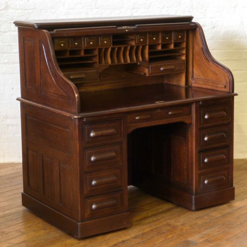 EDWARDIAN OAK ROLL TOP DESK - ADDITIONAL PHOTO 4