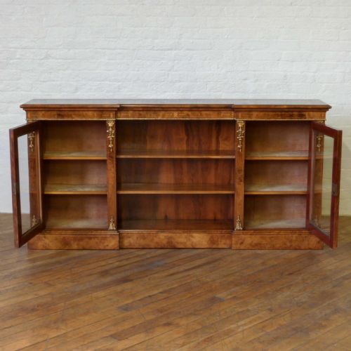 VICTORIAN BURR WALNUT LONG BOOKCASE - ADDITIONAL PHOTO 3