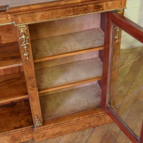 VICTORIAN BURR WALNUT LONG BOOKCASE - ADDITIONAL PHOTO 4