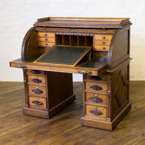 VICTORIAN OAK CYLINDER DESK - ADDITIONAL PHOTO 1