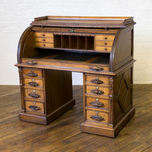 VICTORIAN OAK CYLINDER DESK - ADDITIONAL PHOTO 2
