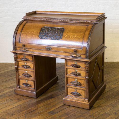 VICTORIAN OAK CYLINDER DESK - ADDITIONAL PHOTO 3