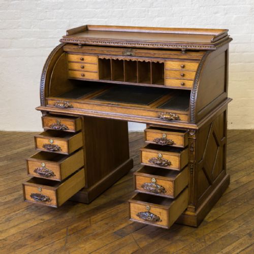 VICTORIAN OAK CYLINDER DESK - ADDITIONAL PHOTO 4