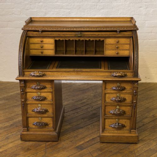 VICTORIAN OAK CYLINDER DESK - ADDITIONAL PHOTO 5