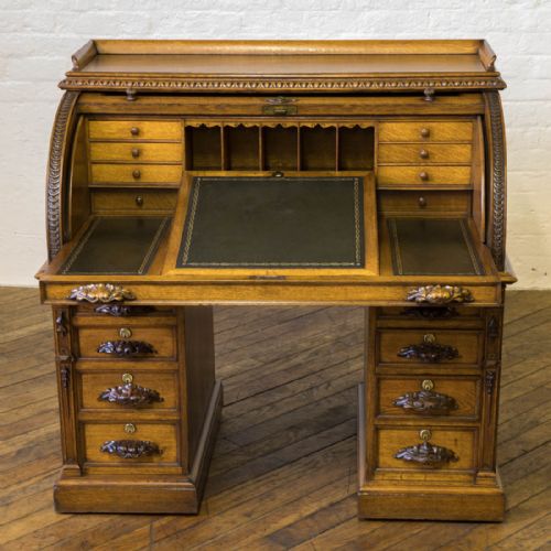 VICTORIAN OAK CYLINDER DESK - ADDITIONAL PHOTO 6