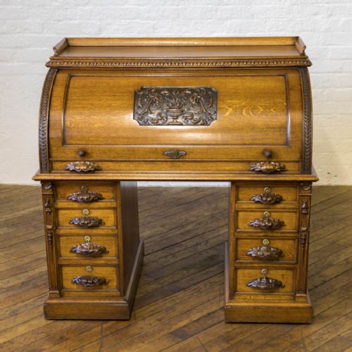VICTORIAN OAK CYLINDER DESK - ADDITIONAL PHOTO 7