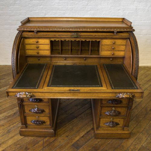 VICTORIAN OAK CYLINDER DESK - ADDITIONAL PHOTO 12