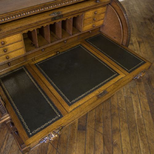 VICTORIAN OAK CYLINDER DESK - ADDITIONAL PHOTO 13