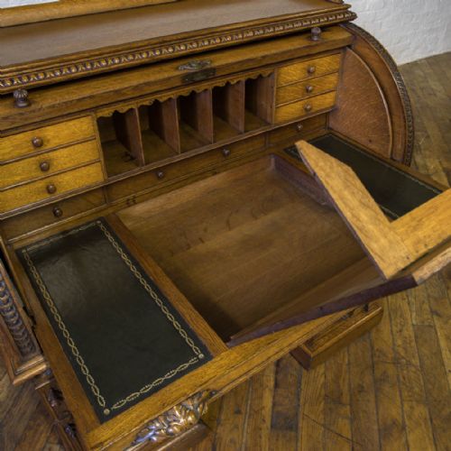 VICTORIAN OAK CYLINDER DESK - ADDITIONAL PHOTO 15