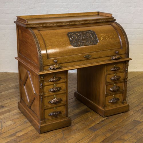 VICTORIAN OAK CYLINDER DESK - ADDITIONAL PHOTO 20